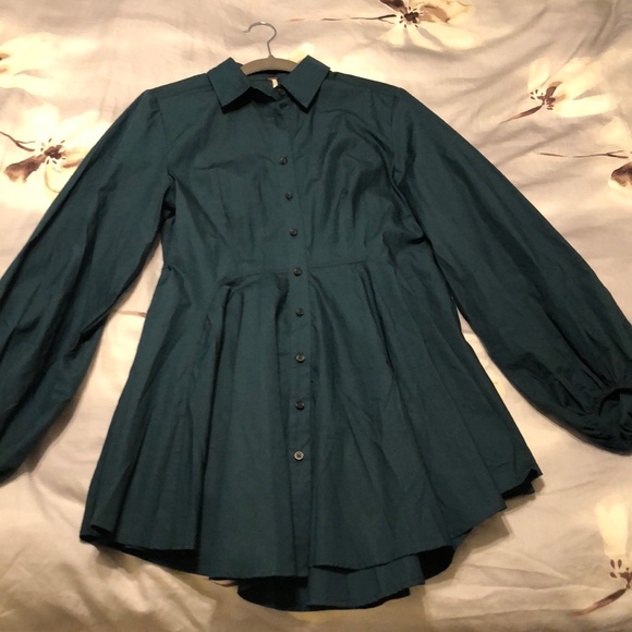 NWT. Free People Button Down. Sm. Dark Teal/Green - Picture 2 of 8